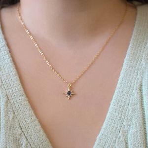 Dainty Blue Sapphire Star Necklace - Layering Necklace - 18k Gold Necklace - Birthstone Pendant Necklace - North Star Charm Choker