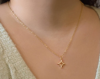 Dainty Starburst Necklace - Layering Necklace - Celestial Necklace - Birthstone Pendant Necklace - North Star Charm Choker - CZ Star