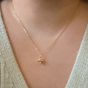 Gold Mushroom Necklace, Dainty Nature Mushroom Necklace, Bridesmaid Gift, Gift For Her, Mini Pink Mushroom, Cottage core jewelry,