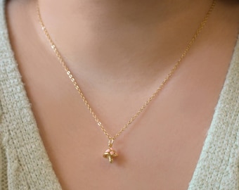 Gold Mushroom Necklace, Dainty Nature Mushroom Necklace, Bridesmaid Gift, Gift For Her, Mini Pink Mushroom, Cottage core jewelry,