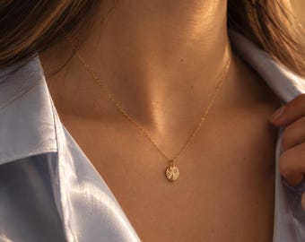 Gold Celestial Coin Pendant Necklace, Star Necklace, North Star Necklace, Circle pendant necklace, Gift for her