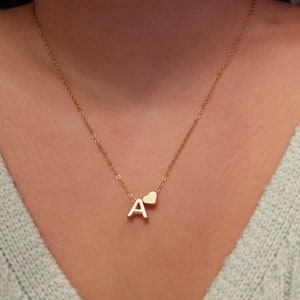 Personalized Initial Necklace - Dainty Letter Necklace with Heart Pendant - Custom Initial Necklace  - Letter Charm Necklace - Birthday Gift
