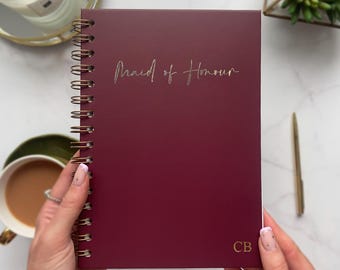 Libreta de espiral nupcial personalizada - Borgoña - Novia, dama de honor, dama de honor