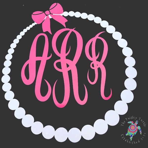 Pearl Necklace with Monogram Car Decal