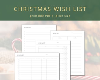 Minimalist Christmas Wish List PDF for Gift Giving, Printable Shopping List for Holiday Gifts, Family Christmas Presents and Secret Santa