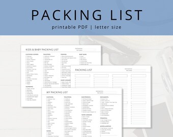 Minimalist Vacation Packing List PDF for Organized Travel Planning, Printable Travel Packing Checklist Insert for Adults, Kids and Baby