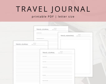 Minimalist Travel Journal PDF Templates for Vacation Memories, Printable Travel Diary for Mindful Daily Reflection, Visual Journal Inserts