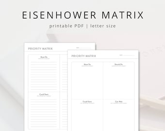 Eisenhower Matrix Worksheet: Printable Task Planner for Productivity (PDF Download, US Letter Size)