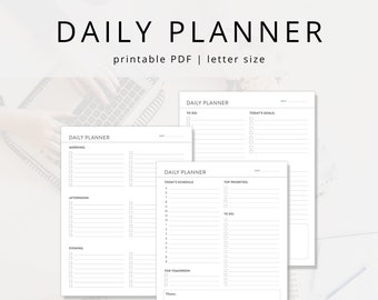 Minimalist Daily Planner Template: Printable Undated Day Organizer & Task List (PDF Download)