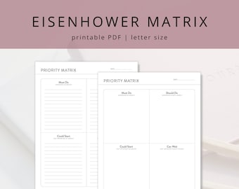 Minimalist Priority Matrix Worksheet PDF for Productivity & Decision-Making, Printable Eisenhower Matrix Brain Dump, Task Planner Insert