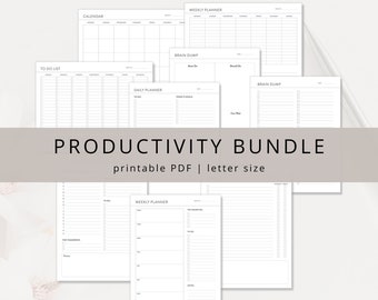 Minimalist Productivity Planner Bundle: Printable Work From Home Organizer (PDF Download)