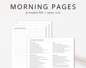 Minimalist Morning Pages PDF with Journal Writing Prompts, Printable Guided Journal Template for Daily Reflection and Mind Dumping