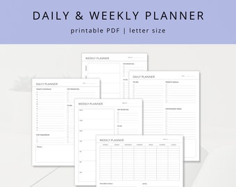 Minimalist Daily & Weekly Printable Planner Bundle: Printable Organizer Templates (PDF Download)