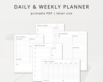 Minimalist Daily & Weekly Printable Planner Bundle: Printable Organizer Templates (PDF Download)