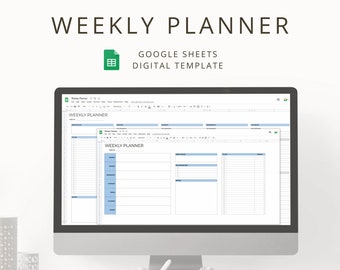 Minimalist Digital Weekly Planner Template for Productivity, Interactive Google Sheets Undated Organizer & Task List for Time Management