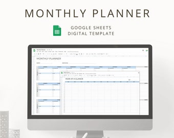Minimalist Digital Monthly Planner Template for Productivity, Interactive Google Sheets Undated Organizer & Task List for Time Management