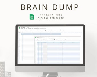 Minimalist Digital Brain Dump Template for Organization & Productivity, Interactive Google Sheets Task List for Brainstorming, Mind Mapping