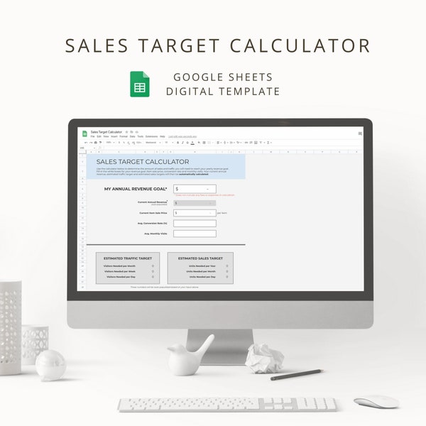 Digital Sales Goal and Target Revenue Calculator for Small Business Management, Interactive Google Sheets Sales Income & Profit Calculator