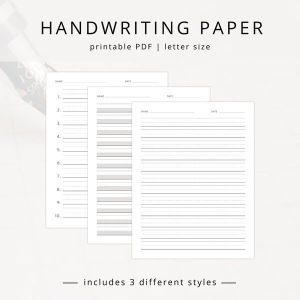 Kids Handwriting Paper PDF for Writing Block and Cursive Letters, Blank Printable Writing Practice Worksheet & Adaptive Paper for Students