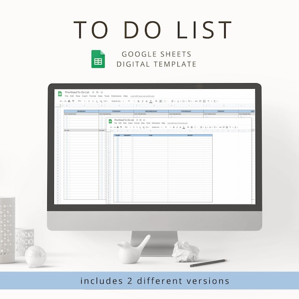 Minimalist Digital Prioritized To Do List Template for Organization & Productivity, Interactive Google Sheets Task List for Time Management