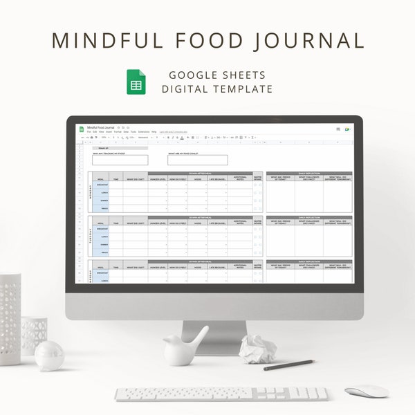 Digital Daily Food Journal for Mindful Eating, Interactive Google Sheets Food Log & Diet Tracker for Developing Healthy Food Relationships