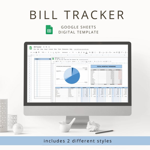 Minimalist Digital Bill Tracker for Personal Money Management, Interactive Google Sheets Payment Tracker and Household Budget Template