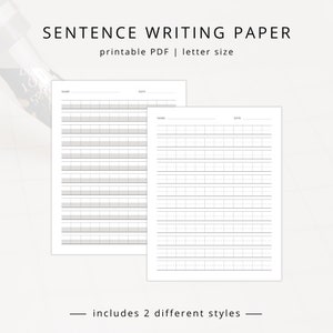 Handschriftpapier PDF voor het schrijven van zinnen, blanco afdrukbaar blokschrijfoefeningswerkblad en adaptief papier voor studenten en docenten