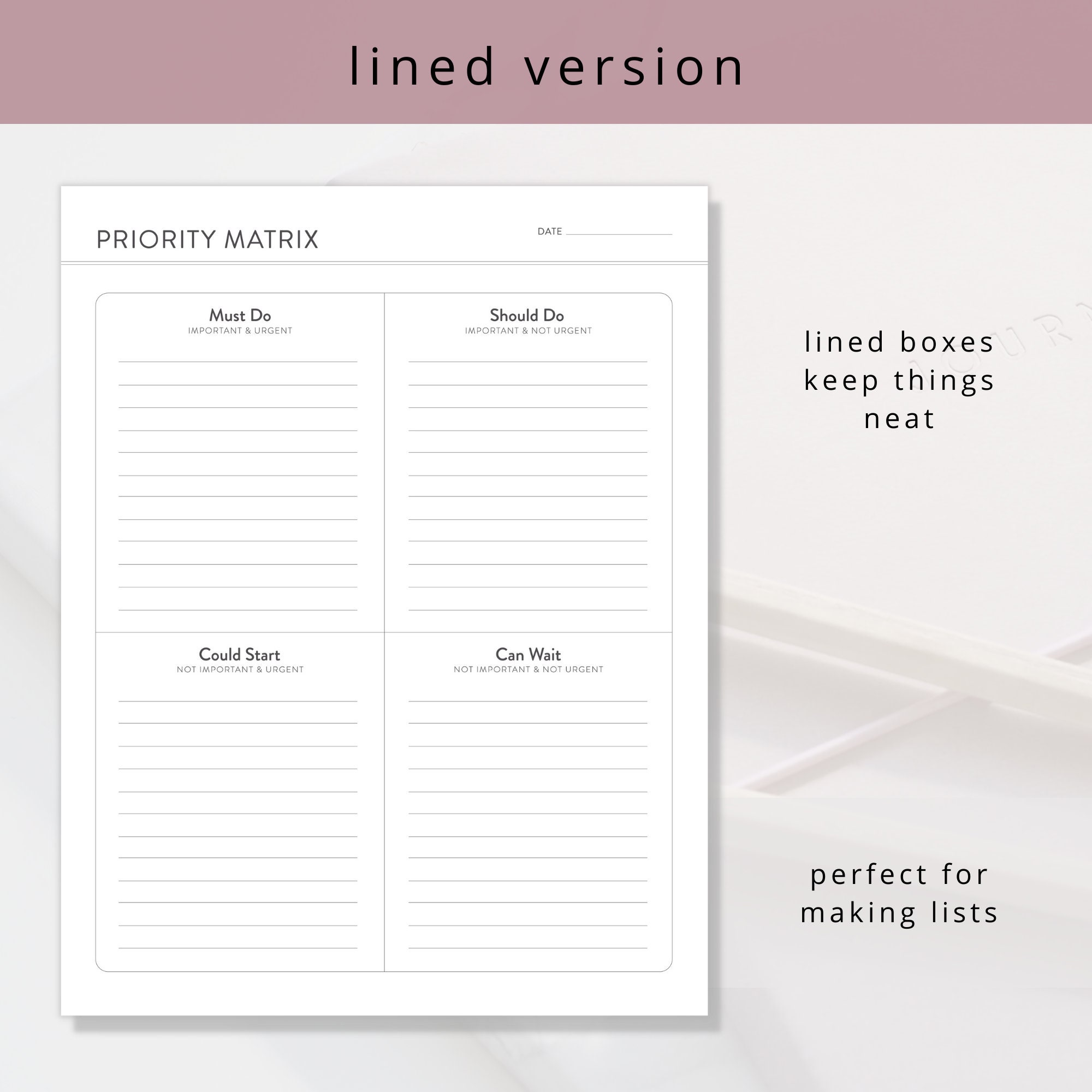 Minimalist Priority Matrix Worksheet PDF for Productivity & Decision ...