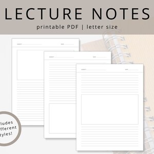 ミニマリストの講義ノート PDF 挿入物、視覚的なメモを取るための描画ボックス、勉強用の印刷可能な罫線入り筆記用紙、スケッチノート テンプレート
