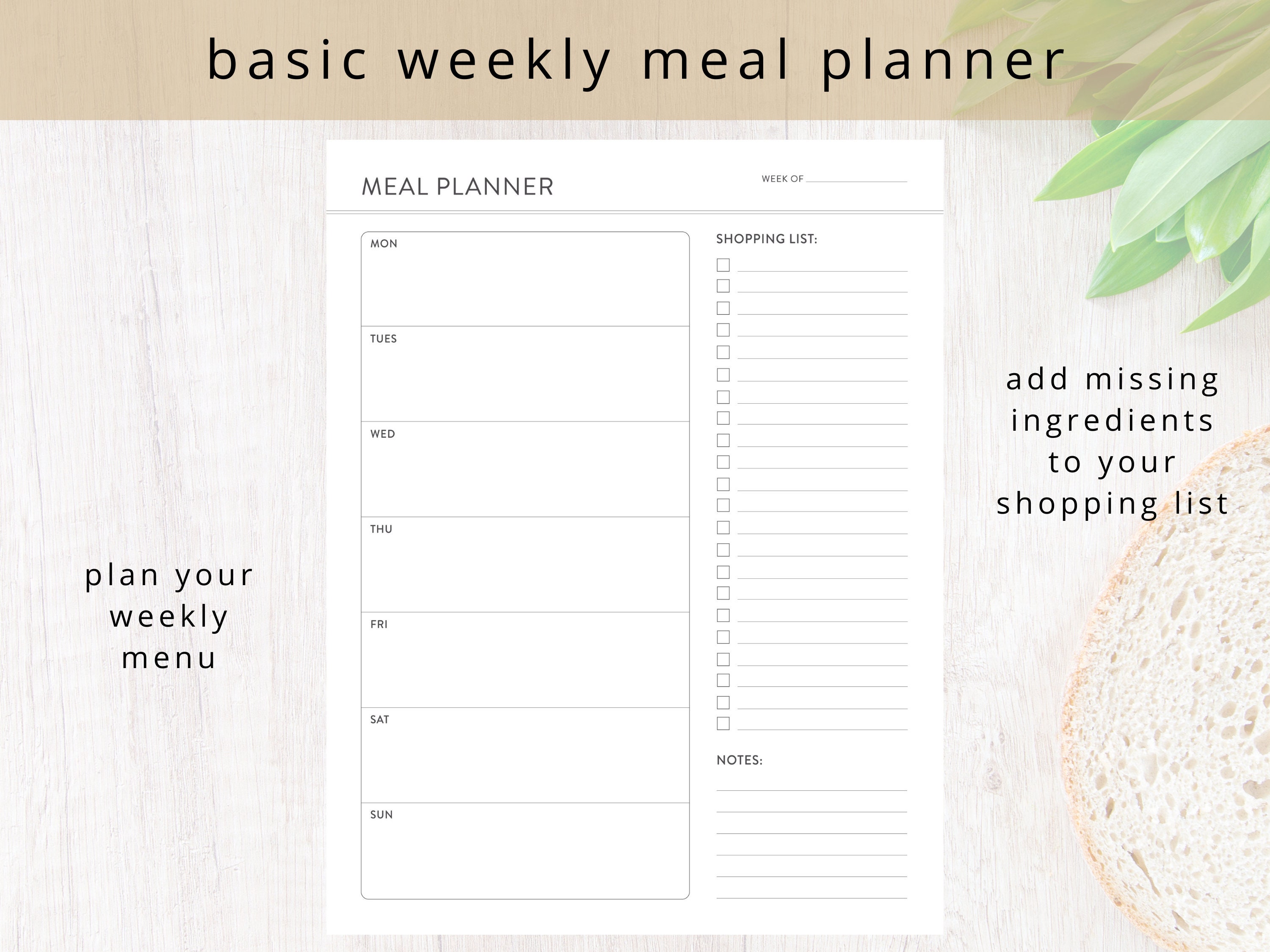 Minimalist Meal Planner Bundle PDF, Includes Grocery List for Menu and ...