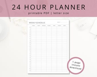 Modello di planner settimanale 24 ore: planner giornaliero orario esteso non datato stampabile (download PDF)