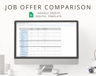 Digital Job Offer Comparison Worksheet for Job Hunting, Interactive Google Sheets Job Search Planner Tool for Job Offer & Salary Negotiation