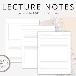 ミニマリストの講義ノート PDF 挿入図ボックス、印刷可能なビジュアル ノート用紙、大学研究用ライティング用紙、スケッチノート テンプレート