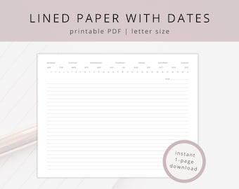 Plantilla de papel rayado con fecha y formato horizontal: Notas imprimibles con renglones estrechos (Descarga en PDF)