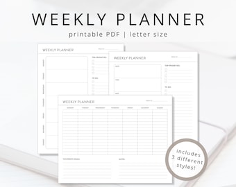 Minimalist Weekly Planner Template: Printable Weekly Organizer & Undated Calendar (PDF Download)