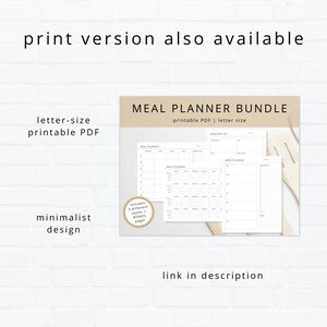 May include: Printable meal planner bundle in a minimalist design. Includes three different styles of meal planners and a grocery list. Letter-size printable PDF.