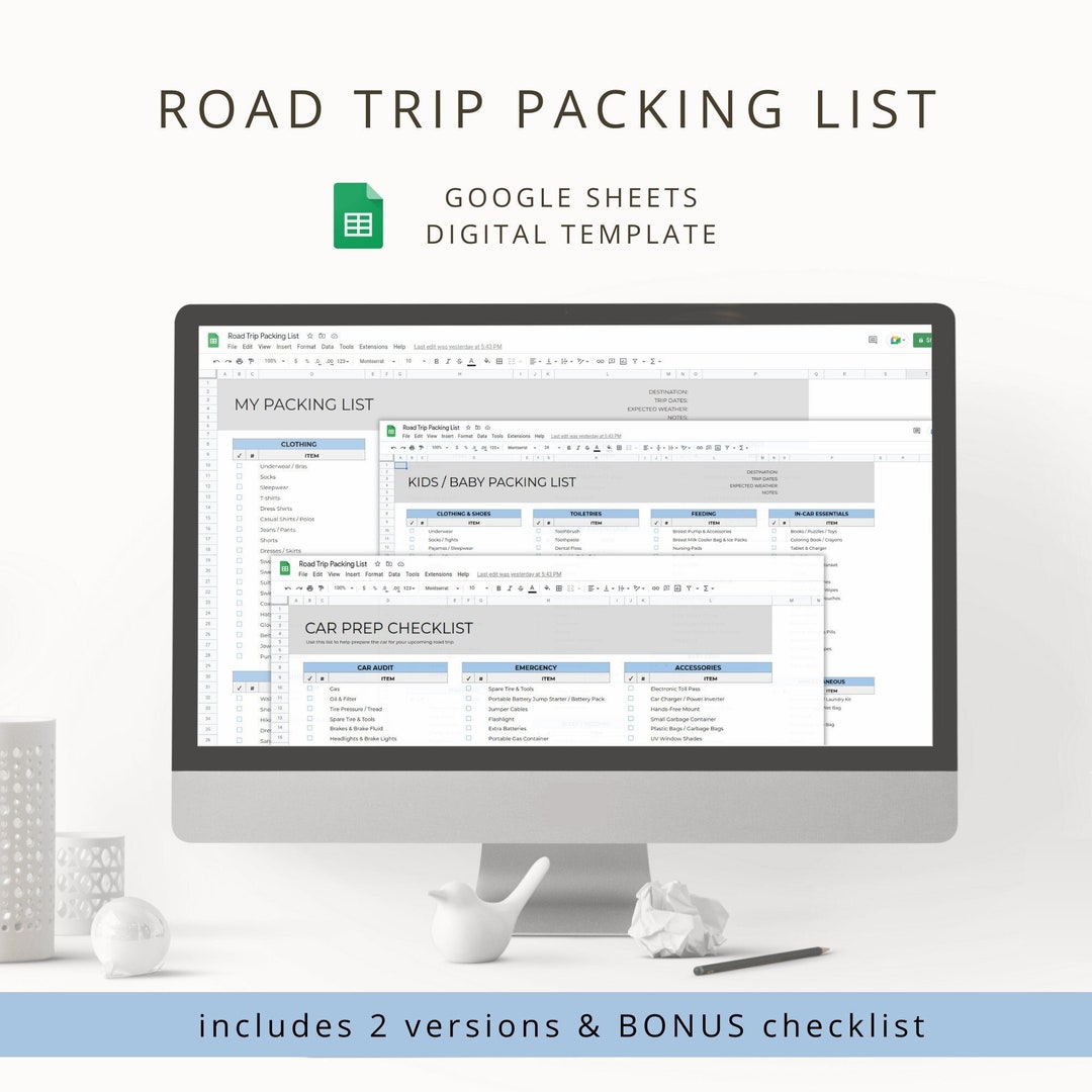 Digital Road Trip Packing List Template for Organized Travel Planning ...