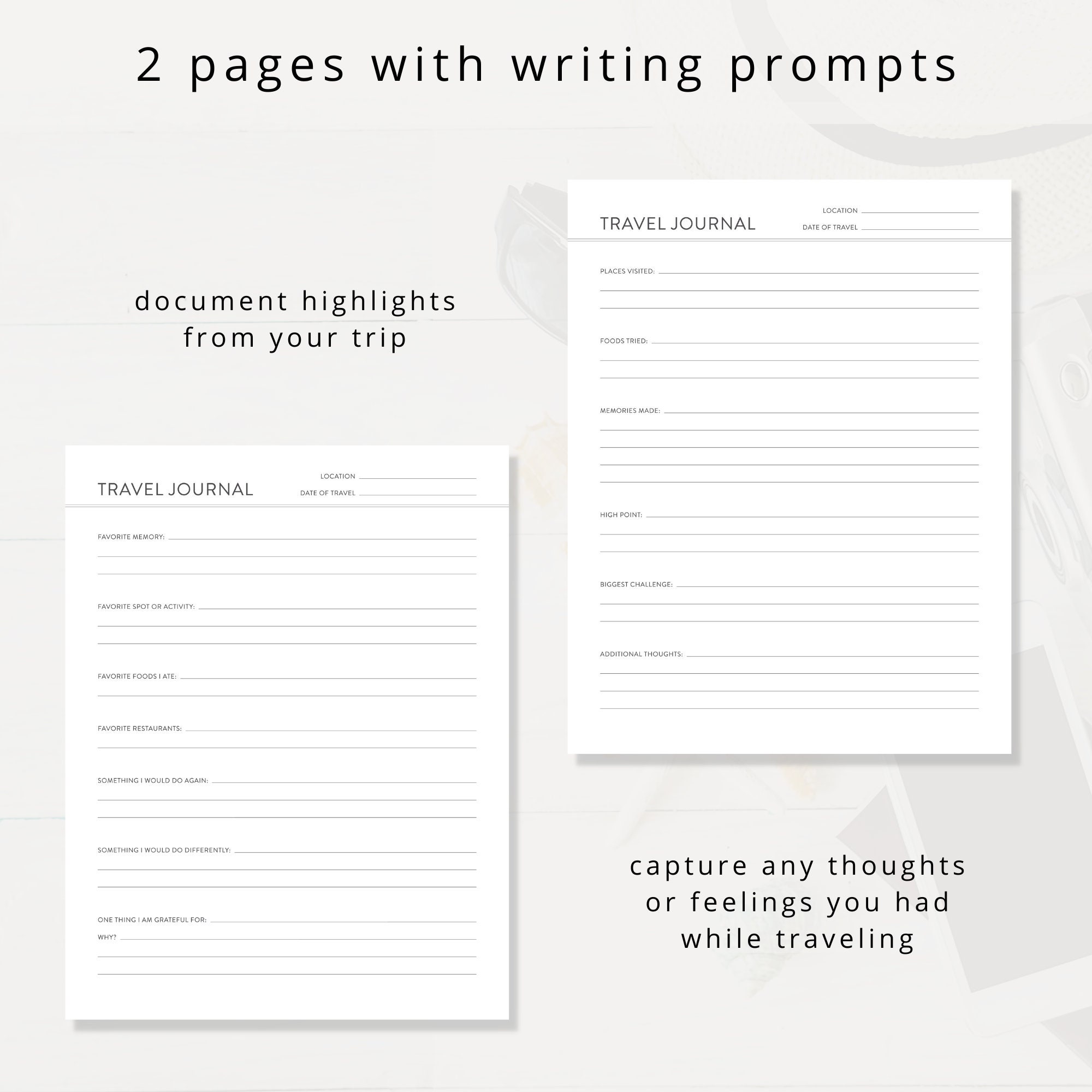 Minimalist Travel Journal PDF Templates for Vacation Memories ...