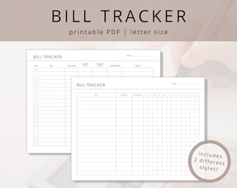 Minimalist Bill Tracker Template: Printable Household Budget & Expenses Worksheet (PDF Download)