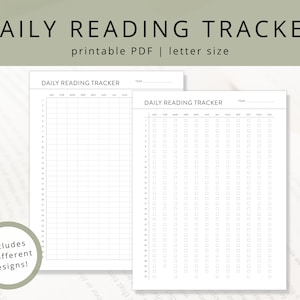 Minimalist Daily Reading Tracker PDF Templates for Summer Reading, Printable Book Tracker & Reading Chart, Reading Log for Reading Goals