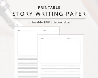Carta per bambini in formato PDF per raccontare storie, foglio di lavoro vuoto stampabile per esercitarsi nella scrittura creativa, carta da disegno adattabile per studenti e insegnanti