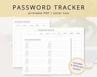 Minimalist Password Tracker PDF for Mental Organization, Printable Login and Password Keeper for Life Management, DIY Password Log & Planner