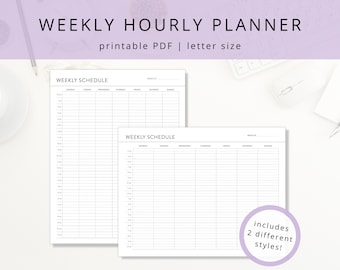 Minimalist Weekly Hourly Planner Template: Printable Undated Weekly Schedule & Daily Organizer (PDF Download)