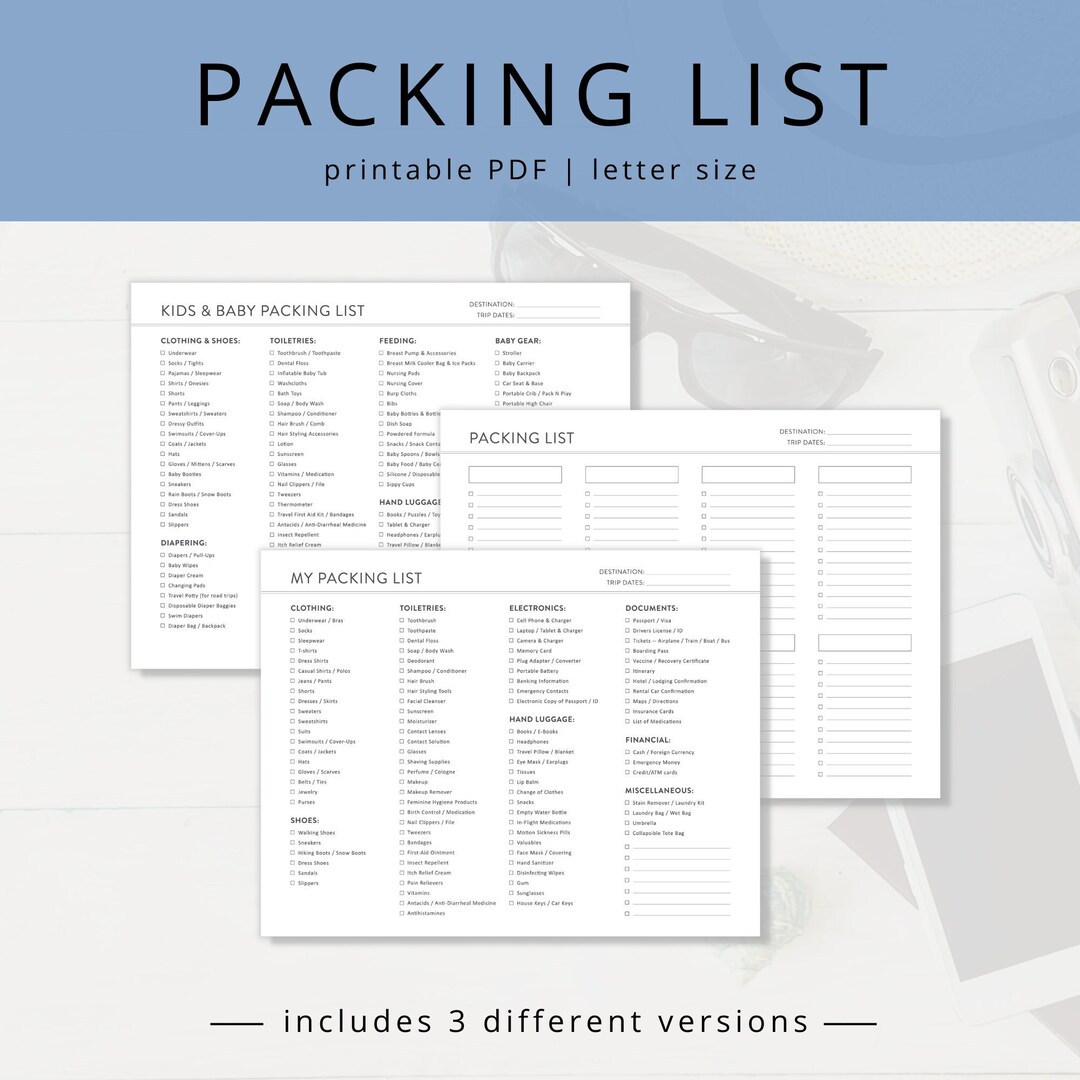Minimalist Vacation Packing List PDF for Organized Travel Planning ...
