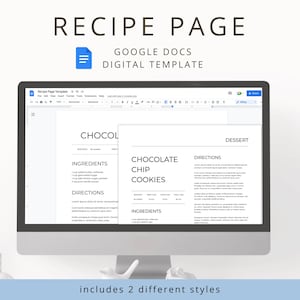 Página de recetas digitales minimalistas para organizar tus recetas y archivadores de cocina DIY, plantilla interactiva de libro de recetas de Google Docs