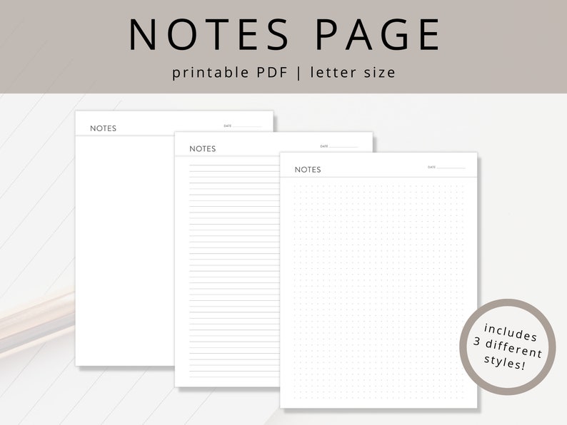 Minimalist Notes Pages PDF Printable Writing Paper Dot Grid - Etsy