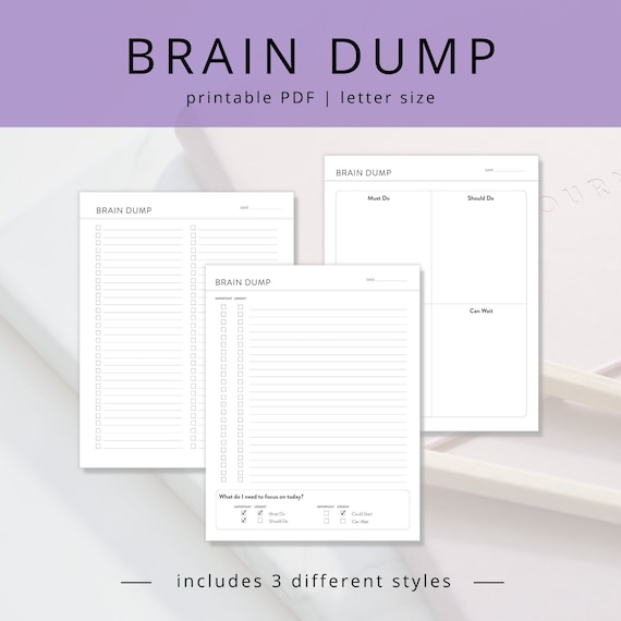 Minimalist Brain Dump PDF Template with Eisenhower Matrix Worksheet, Printable Task List and Decision Matrix, Productivity Planner Insert