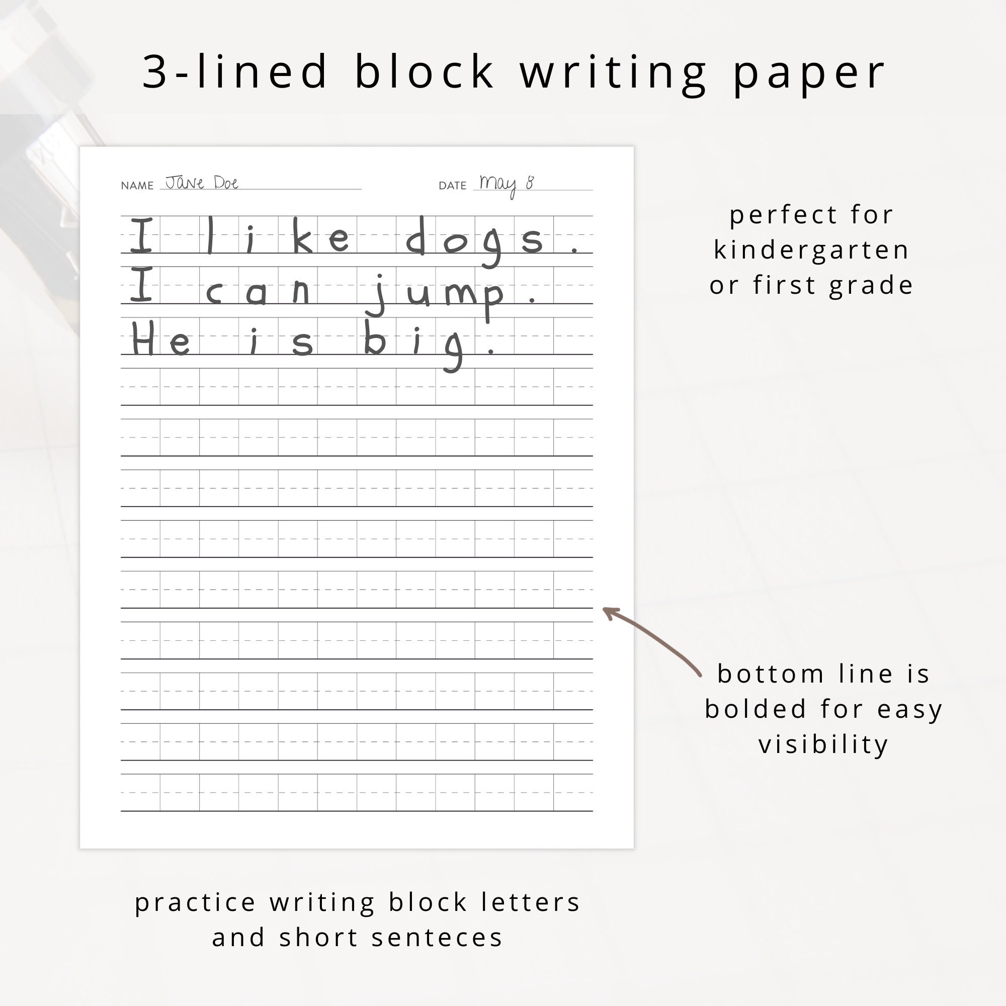 Printable Handwriting Practice Worksheet: Sentence Writing, Block ...