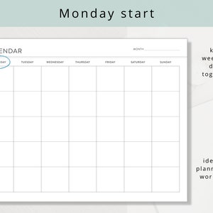 Minimalist Blank Monthly Desk Calendar PDF With Sunday or Monday Start ...