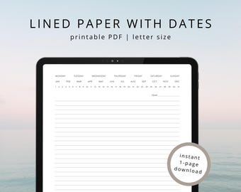 Plantilla de papel con líneas estrechas y fecha: Toma de notas y estudio (Descarga digital en PDF)